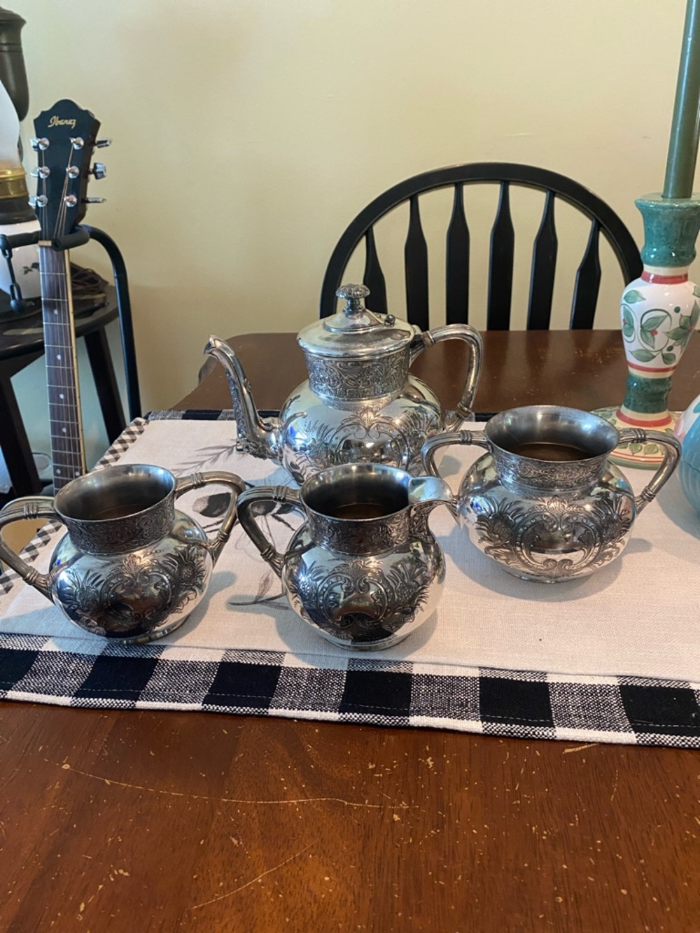 SIMPSON HALL MILLER VICTORIAN QUADRUPLE PLATE ETCHED Coffee Set  (4) pieces